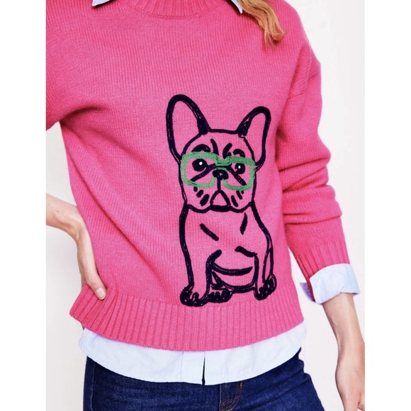 OXKnit Sweaters - OXKNIT Crew Neck Knit Sweater Sz Large Pink Bulldog 100% Cotton Retro